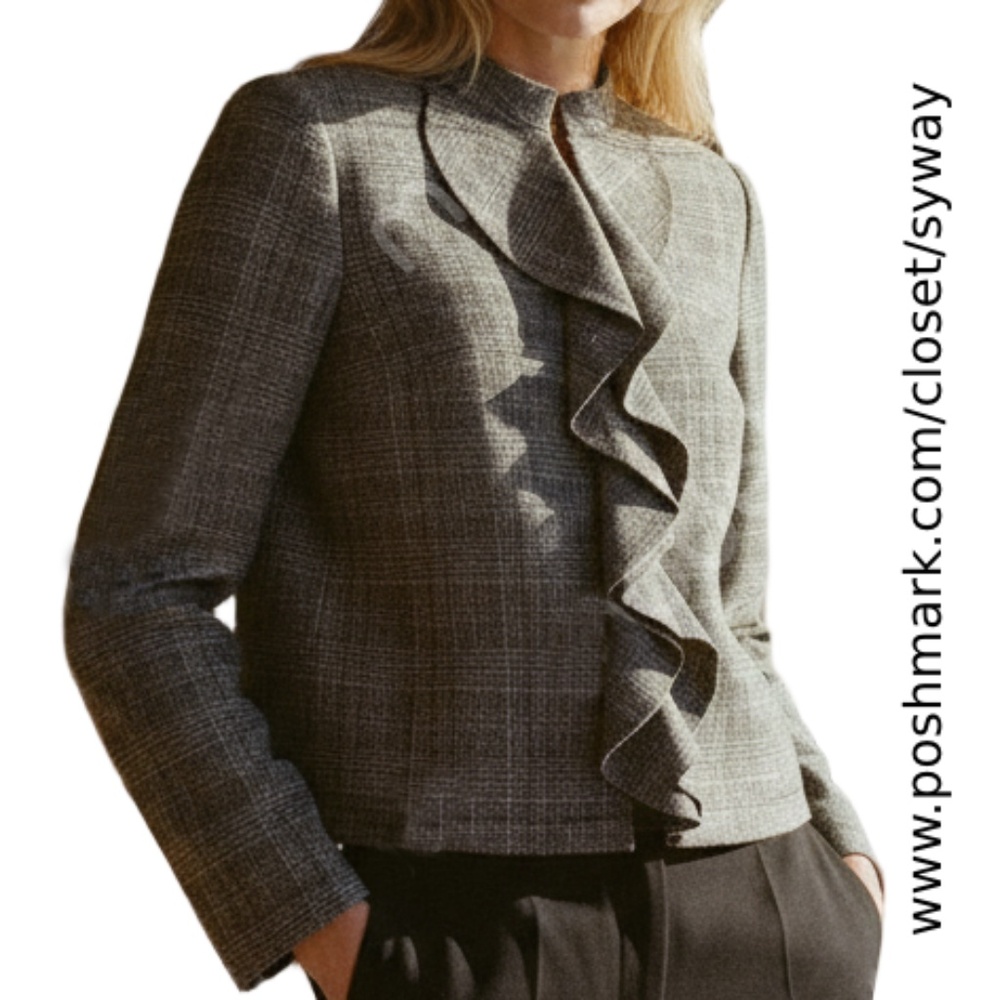 Sisley Glen Plaid Ruffle Front Wool-Blend Blazer